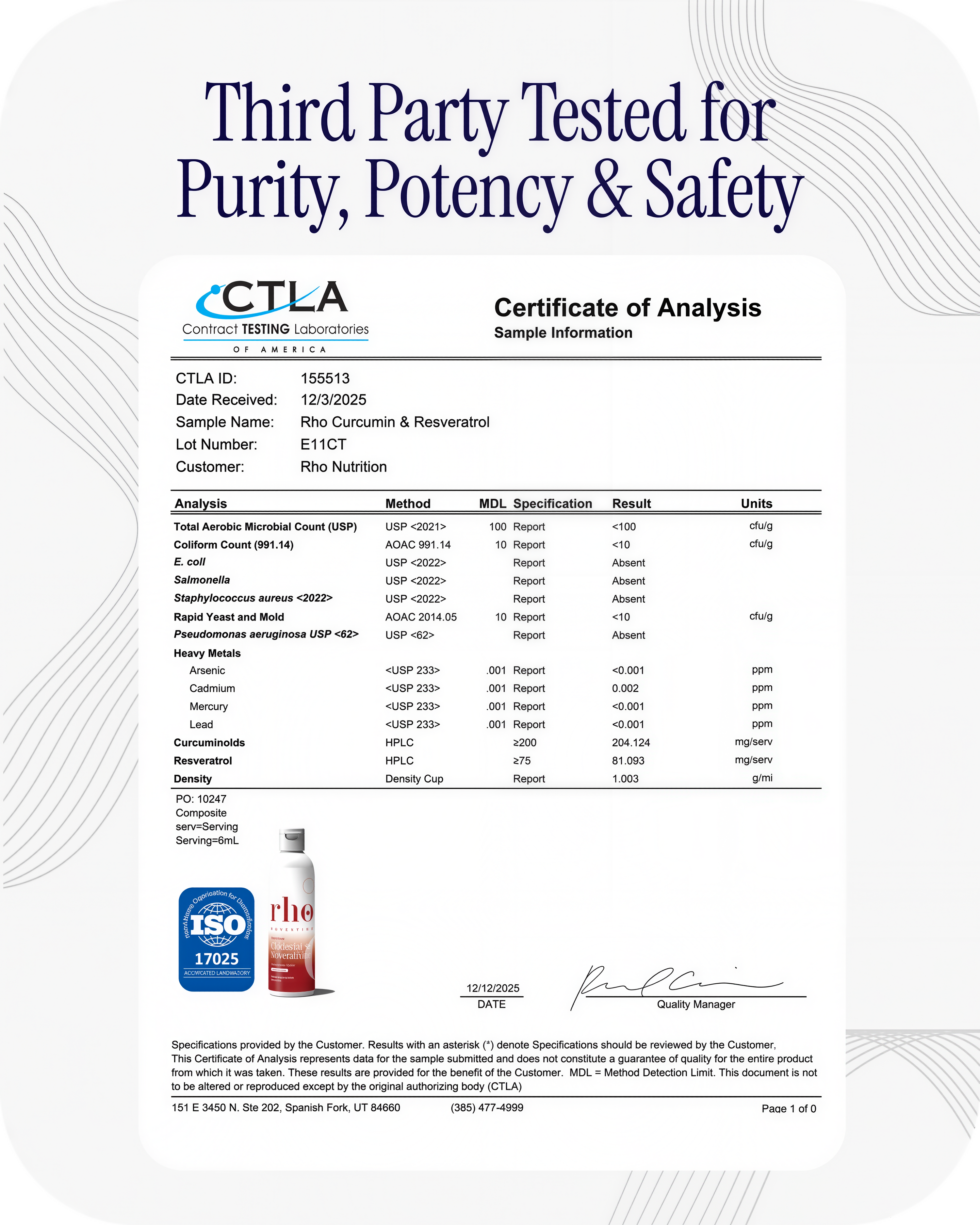 Rho Nutrition Liposomal Curcumin+ Resveratrol